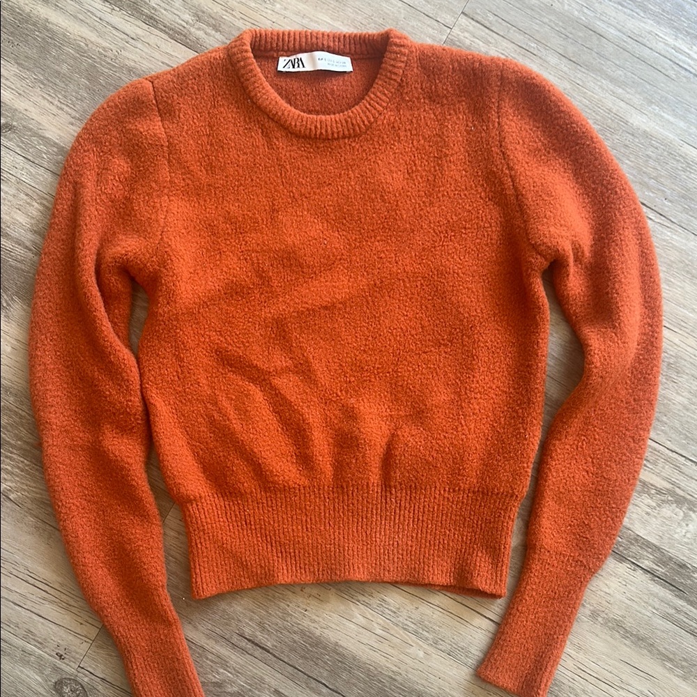 Zara Soft Cropped Sweater Rust Orange Long Sleeve Pullover